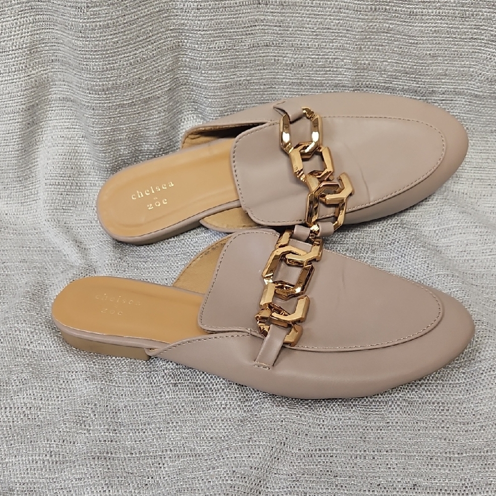 Beige Chain Loafers for Women Mules